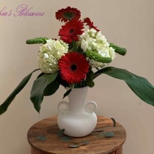 Gerberas, hydrangea centerpiece