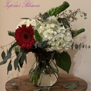 Gerberas, hydrangea centerpiece